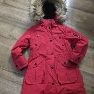 Stevies Red Ski Jacket with Faux Fur Hood